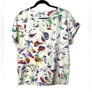 Lightweight Bird Printed Short Sleeved Blouse